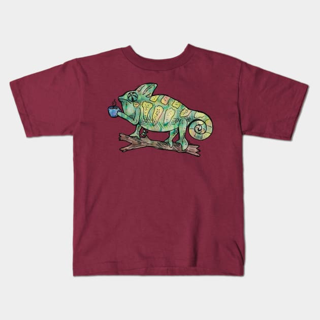 Coffee Chameleon Kids T-Shirt by LyddieDoodles